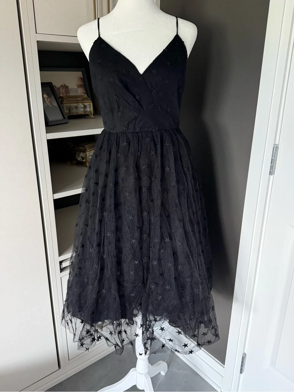J. Crew Black Star-Embroidered Midi Dress
